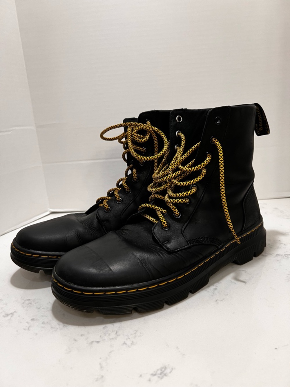 Dr. Martens Black Leather Lace-Up Boots with Yellow Accents - Picture 3 of 16
